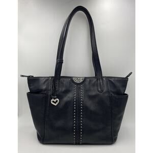 Brighton Pretty Tough Collection Black Leather Soft Tote Bag Studded Studs
